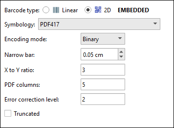 An example configuration for a PDF-417 barcode.